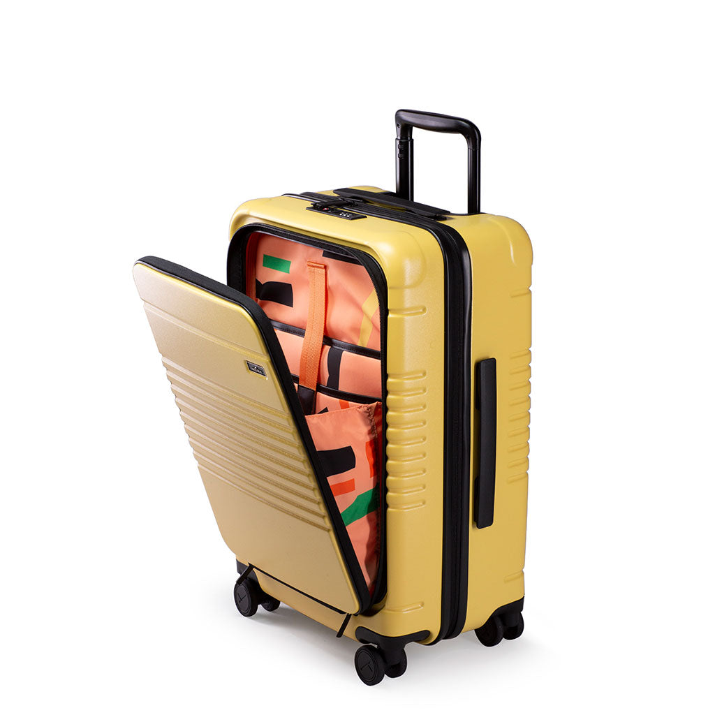 7 Best Carry-On with a Front Pocket: Hardside & Softside 2023 8 Arlo Skye The Zipper Carry-On Max with Front Pocket - yellow color